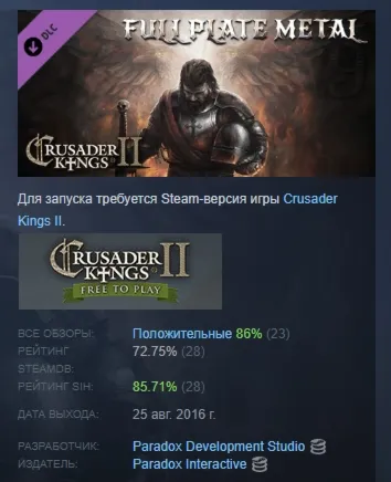 Crusader Kings II: Full Plate Metal DLC АВТОДОСТАВКА STEAM РОССИЯ