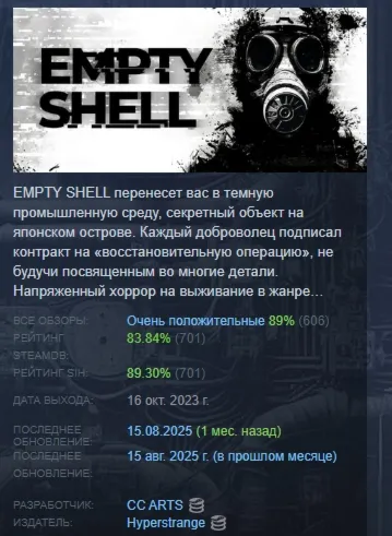 EMPTY SHELL STEAM KEY REGION FREE GLOBAL+РОССИЯ - irongamers.ru