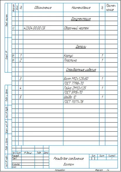 Чертеж болтовое соединение М12х1,25