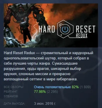 Hard Reset Redux АВТОДОСТАВКА STEAM GLOBAL МГНОВЕННО ЛИЦЕНЗИЯ