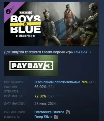 PAYDAY 3: Boys in Blue Tailor Pack DLC АВТОДОСТАВКА STEAM РОССИЯ