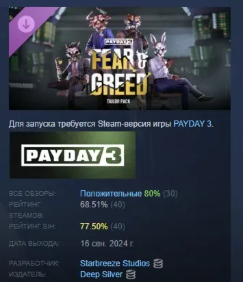 PAYDAY 3: Fear & Greed Tailor Pack АВТОДОСТАВКА STEAM GLOBAL МГНОВЕННО ЛИЦЕНЗИЯ