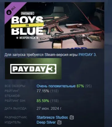 PAYDAY 3: Boys in Blue Weapon Pack DLC АВТОДОСТАВКА STEAM РОССИЯ