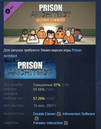 Prison Architect - Second Chances DLC АВТОДОСТАВКА STEAM РОССИЯ - irongamers.ru
