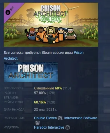 Prison Architect - Going Green DLC АВТОДОСТАВКА STEAM РОССИЯ - irongamers.ru