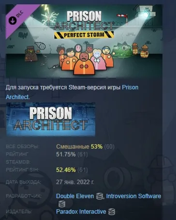 Prison Architect - Perfect Storm DLC АВТОДОСТАВКА STEAM РОССИЯ - irongamers.ru