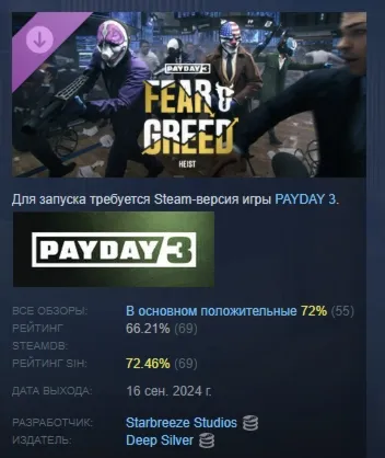 PAYDAY 3: Fear & Greed Heist DLC АВТОДОСТАВКА STEAM РОССИЯ