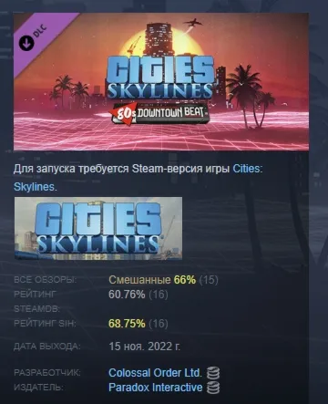 Cities: Skylines - 80's Downtown Beat DLC STEAM РОССИЯ