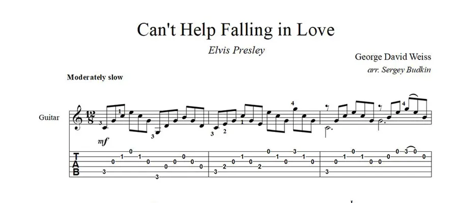 Can&acute;t Help Falling in Love-Элвис Пресли-ноты для гитары - irongamers.ru