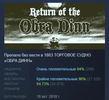 Return of the Obra Dinn АВТОДОСТАВКА STEAM GLOBAL МГНОВЕННО ЛИЦЕНЗИЯ
