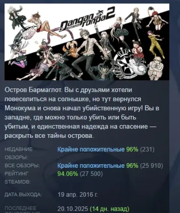 Danganronpa 2: Goodbye Despair АВТОДОСТАВКА STEAM GLOBAL МГНОВЕННО ЛИЦЕНЗИЯ
