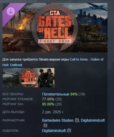 Call to Arms - Gates of Hell: Finest Hour АВТОДОСТАВКА STEAM РОССИЯ - irongamers.ru