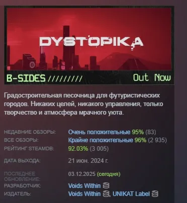 Dystopika АВТОДОСТАВКА STEAM GLOBAL МГНОВЕННО ЛИЦЕНЗИЯ