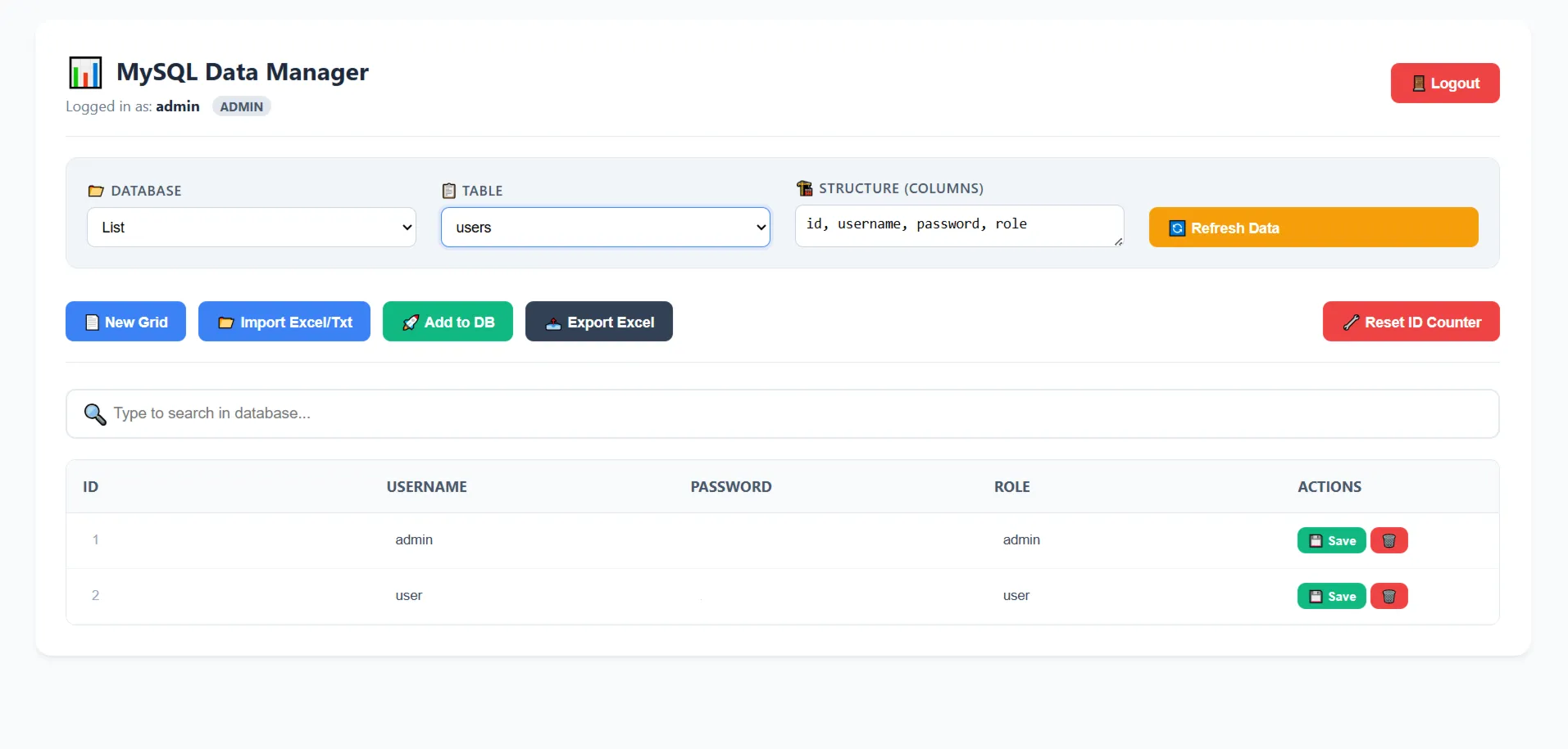 Веб-менеджер MySQL