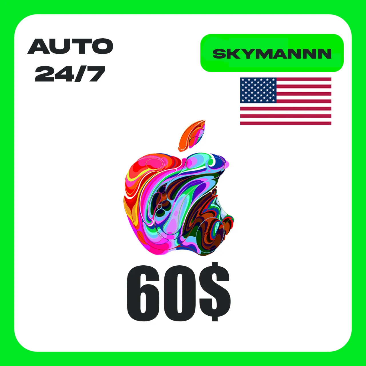 Apple iTunes 60$ USD США ПОДАРОЧНАЯ КАРТА АВТО 24/7 - irongamers.ru