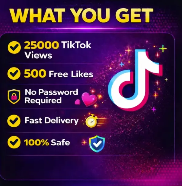 25 000 просмотров в TikTok + 500 бесплатных лайков. Быс