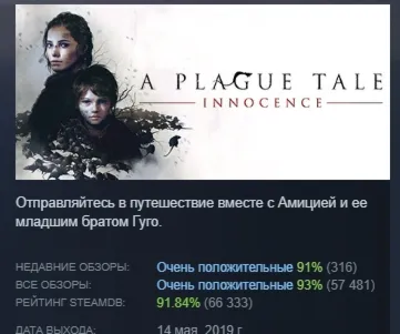 A Plague Tale: Innocence АВТОДОСТАВКА STEAM GLOBAL МГНОВЕННО ЛИЦЕНЗИЯ