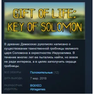 Купить Gift of Life: Key of Solomon 💎 STEAM KEY REGION FREE