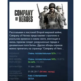 Купить Company of Heroes АВТОДОСТАВКА STEAM РОССИЯ