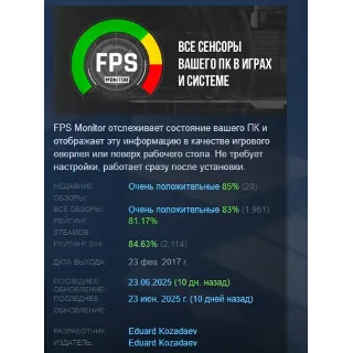 Купить FPS Monitor – hardware in-game  desktop overlays STEAM