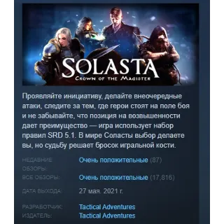 Купить Solasta: Crown of the Magister STEAM GIFT РОССИЯ