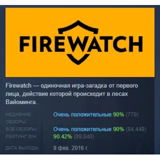 Купить Firewatch АВТОДОСТАВКА STEAM РОССИЯ
