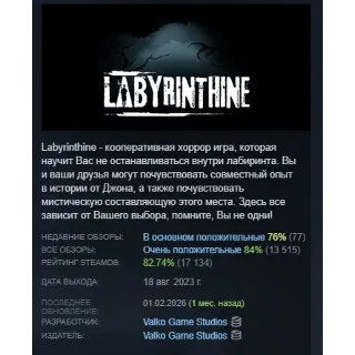Купить Labyrinthine АВТОДОСТАВКА STEAM РОССИЯ