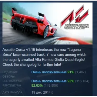 Купить Assetto Corsa АВТОДОСТАВКА STEAM РОССИЯ