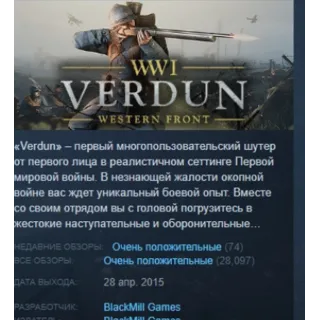 Купить Verdun АВТОДОСТАВКА STEAM РОССИЯ