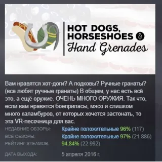 Купить Hot Dogs, Horseshoes  Hand Grenades STEAM РОССИЯ