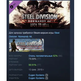 Купить Steel Division: Normandy 44 - Back to Hell DLC STEAM РФ