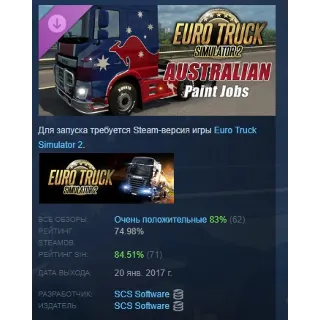 Купить Euro Truck Simulator 2 - Australian Paint Jobs Pack АВТОДОСТАВКА STEAM РОССИЯ