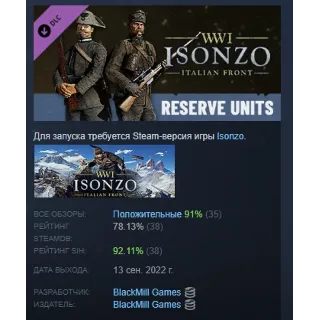 Купить Isonzo - Reserve Units Pack Резервисты АВТОДОСТАВКА STEAM РОССИЯ