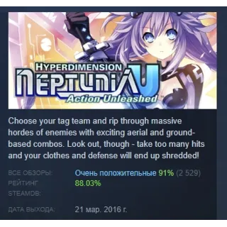 Купить Hyperdimension Neptunia U Action Unleashed STEAM РОССИЯ