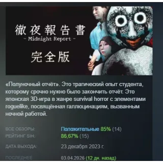Купить 徹夜報告書 | Midnight Report АВТОДОСТАВКА STEAM РОССИЯ