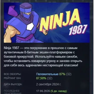 Купить Ninja 1987 АВТОДОСТАВКА STEAM GLOBAL МГНОВЕННО ЛИЦЕНЗИЯ