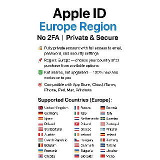 Купить Apple ID Европа: UK + FR + DE + Другие | Без 2FA 🔐