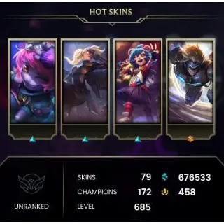 Купить LEAGUE OF LEGENDS 💎 Уровень 685 | 79 скинов | Полный доступ 🎁