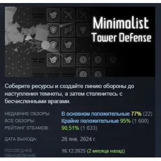 Купить Minimalist Tower Defense АВТОДОСТАВКА STEAM РОССИЯ