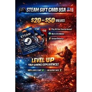 Купить 🎮 Steam Gift Card USA 🇺🇸 | $20–$50 | ⚡ Быстрая доставка | 🎯 Игры без границ