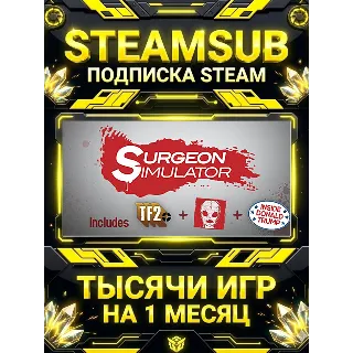 Купить Surgeon Simulator + тысячи оффлайн игр — STEAMSUB подписка Steam на 1 месяц (30 дней)