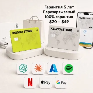 Купить Глобальная Платёжная Карта | Пополняемая | $20-$49 | Apple Pay | Google Pay | ChatGPT