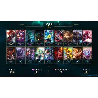 Купить 173 CHAMPIONS | 110 SKINS | LEVEL 1312 | SILVER III | 497K BLUE ESSENCE