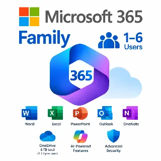 Купить Microsoft 365 для семьи | 1–6 пользователей | Облако | Приложения с ИИ | 12 месяцев