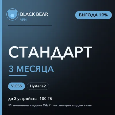 Black Bear VPN Стандартный 3 месяца VLESS и Hysteria2 - irongamers.ru