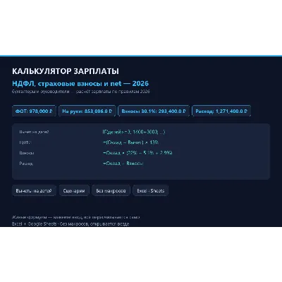 Калькулятор зарплаты 2026: НДФЛ, страховые взносы, net — Excel - irongamers.ru