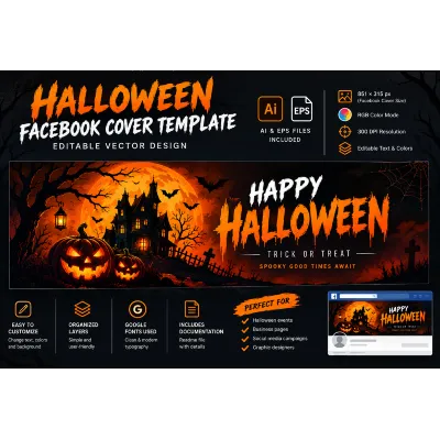 Halloween Facebook Cover Template – Editable AI &amp; EPS Social Media Banner - irongamers.ru