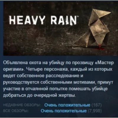 Heavy Rain STEAM KEY РОССИЯ+СНГ СТИМ ЛИЦЕНЗИЯ КЛЮЧ - irongamers.ru