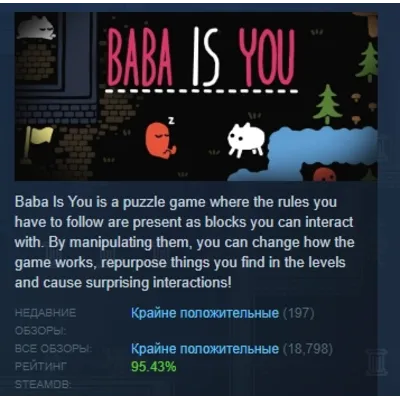 Baba Is You АВТОДОСТАВКА STEAM GLOBAL МГНОВЕННО ЛИЦЕНЗИЯ