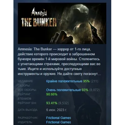 Amnesia: The Bunker STEAM KEY GLOBAL+РОССИЯ СТИМ ЛИЦЕНЗ